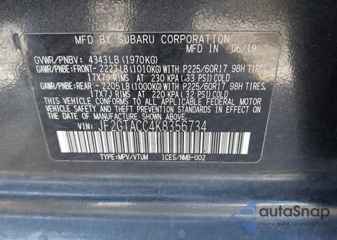 2019 Subaru Crosstrek 2.0I Premium z USA, uszkodzony, nr VIN JF2GTACC4K8356734